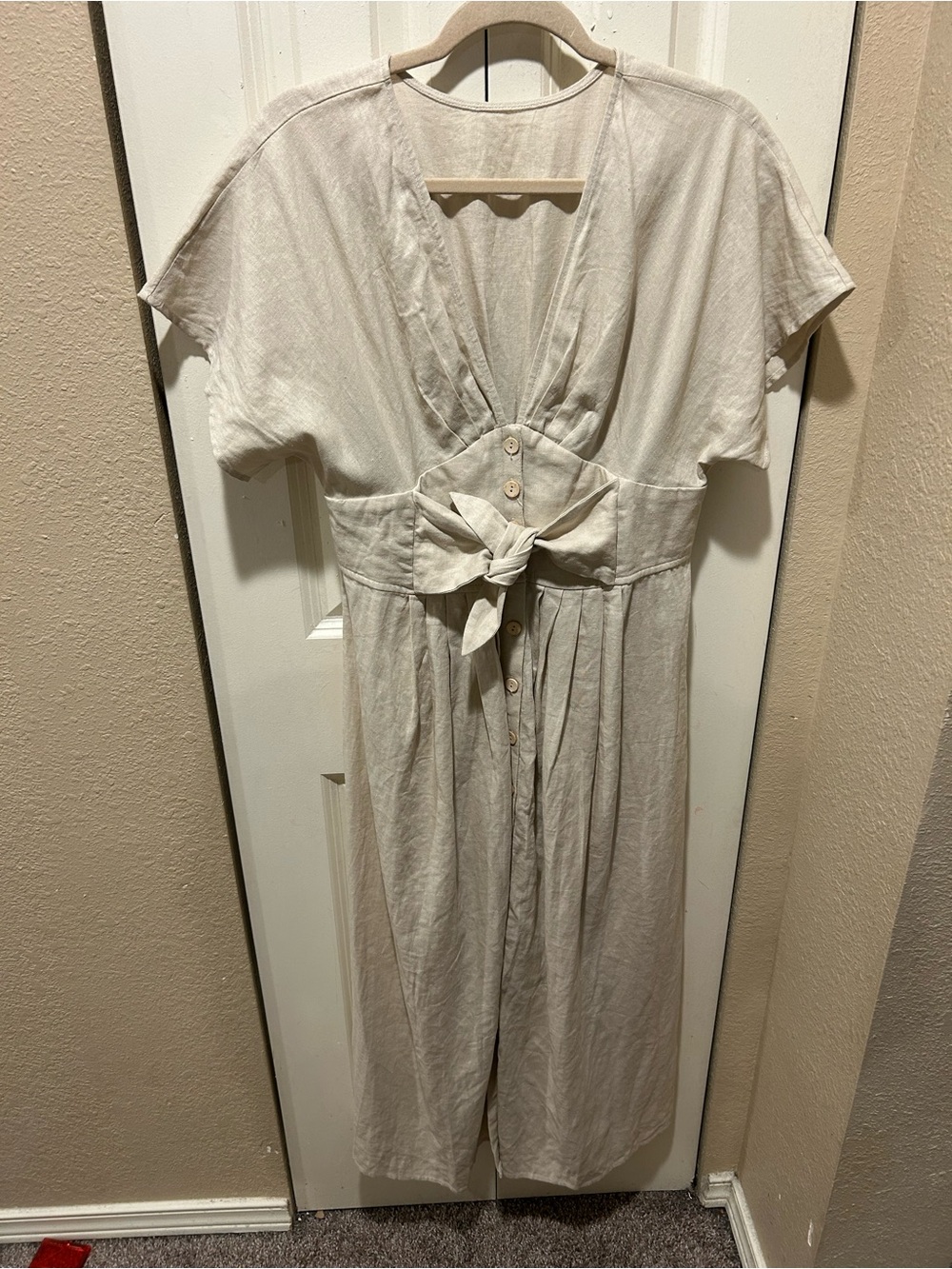 Linen Blend Midi Dress Lagenlook Prairie Cottagecore Resort , Small - Picture 4 of 6